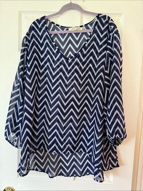 Liberty Love Navy & White Chevron Top 3X